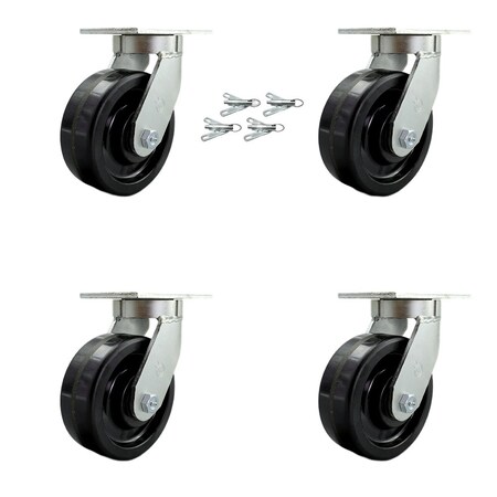 Service Caster 8'' Extra Heavy Duty Phenolic Swivel Caster Set with Swivel Locks , 4PK CRAN-SCC-KP92S830-PHR-BSL-4